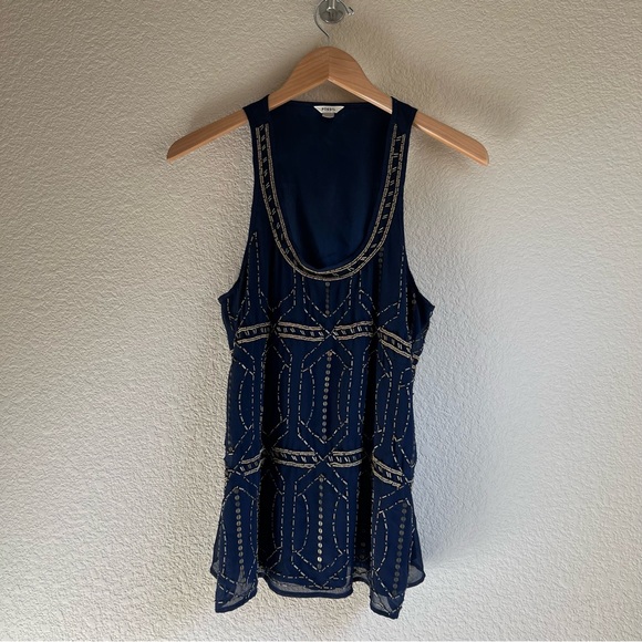 Vintage Fossil Navy Blue Beaded Sequined Tank Top, Size S - Picture 1 of 12